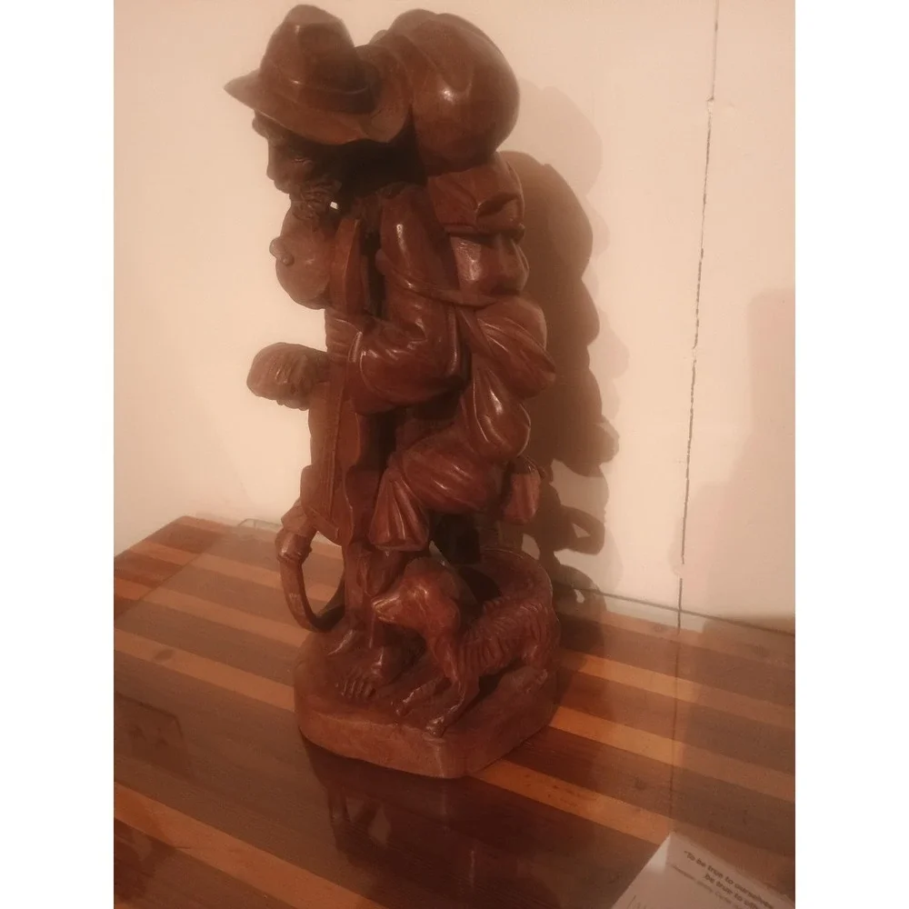 Large Vintage Hand Carved Wooden Traveler Man With Dog Indoor/Outdoor Statue 16